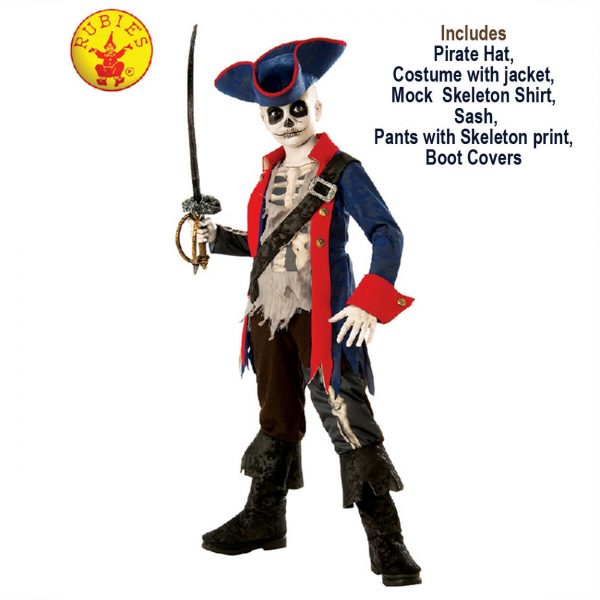 Pirate Captain Bones Child Skeleton Costume Boy Kids Halloween 8-10 y Ghost Ship