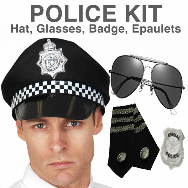 Police Costume Kit Hat, Glasses, Epaulets & Badge Costume Men Adult Officer Cop - Image 3