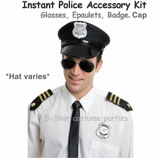 Police Costume Kit Hat, Glasses, Epaulets & Badge Costume Men Adult Officer Cop