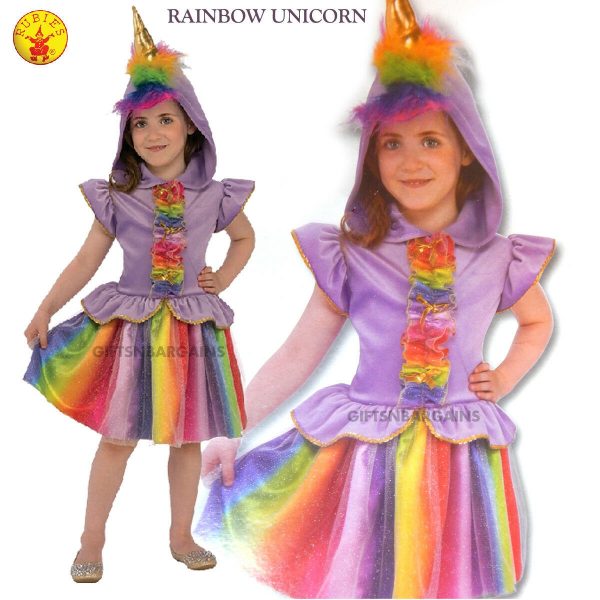 Rainbow Unicorn Child Costume Plush Rubies Mythical Animal Horn Book Week S: S/M