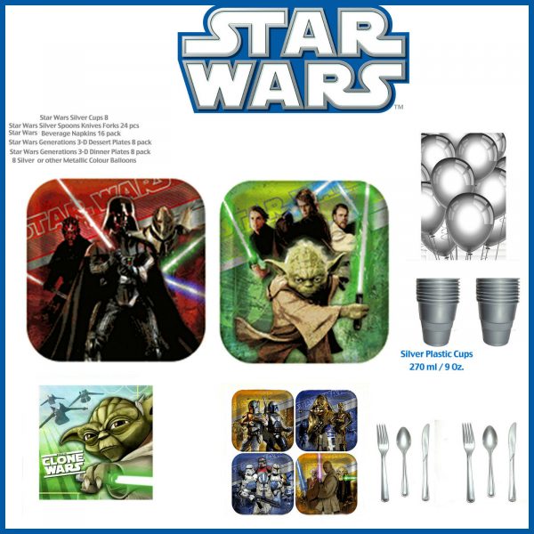 Star Wars Boys Birthday Party Table Pack Pack Cups plates napkins cutlery & gift