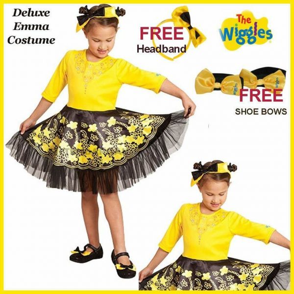 The Wiggles EMMA Girl Costume Child Yellow Dress FREE Headband Shoe Bows TODDLER