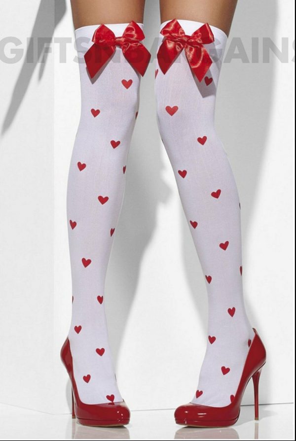 VALENTINE Lingerie Adult Cupid Heart Red & White Thigh High Stockings Pantyhose - Image 4