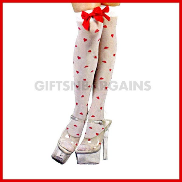 VALENTINE Lingerie Adult Cupid Heart Red & White Thigh High Stockings Pantyhose - Image 6