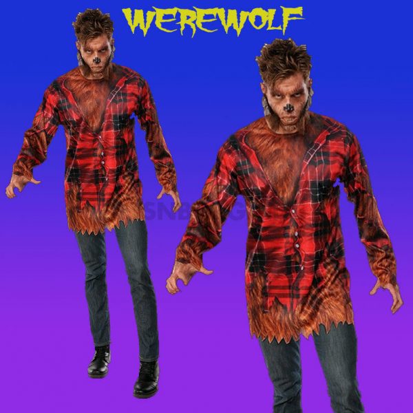 Werewolf Costume Hairy Chest Shirt Adult Halloween Wolf Red Riding Hood Men M XL - Image 3