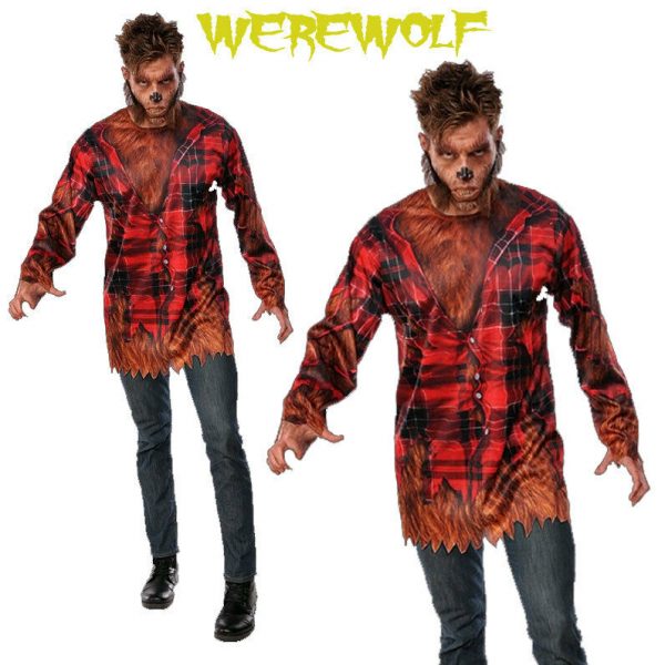 Werewolf Costume Hairy Chest Shirt Adult Halloween Wolf Red Riding Hood Men M XL