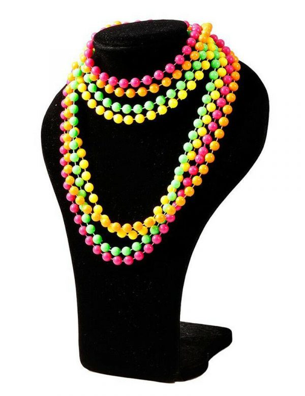 60 70s 80s Costume Jewellery Long Fluoro Neon Bead Necklace Accssory Women Disco - Image 3