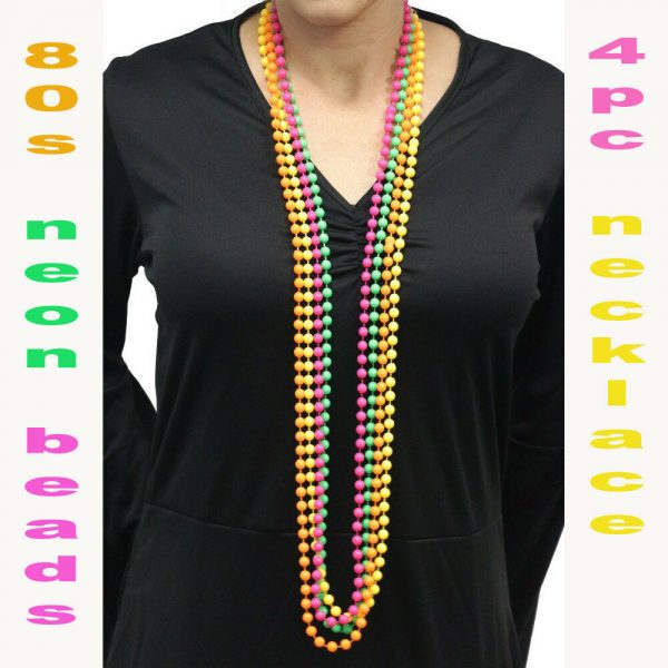 60 70s 80s Costume Jewellery Long Fluoro Neon Bead Necklace Accssory Women Disco