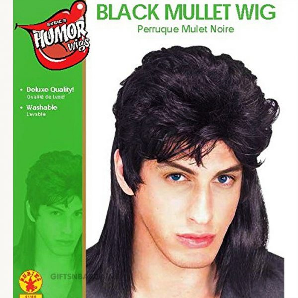 Black Mullet Wig Costume Long Hair 80's Rock Pop Star Party Bogan Adult Mens