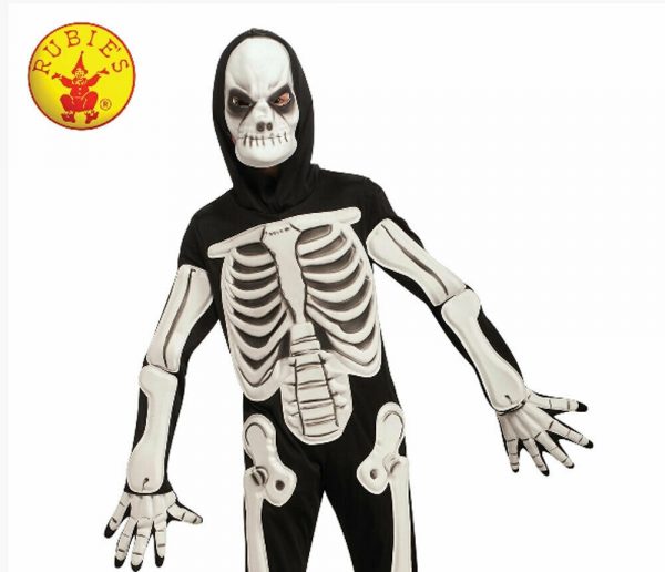 Boys Skeleton Costume Halloween w Gloves Mask Attached Foot Cover Fancy Dress