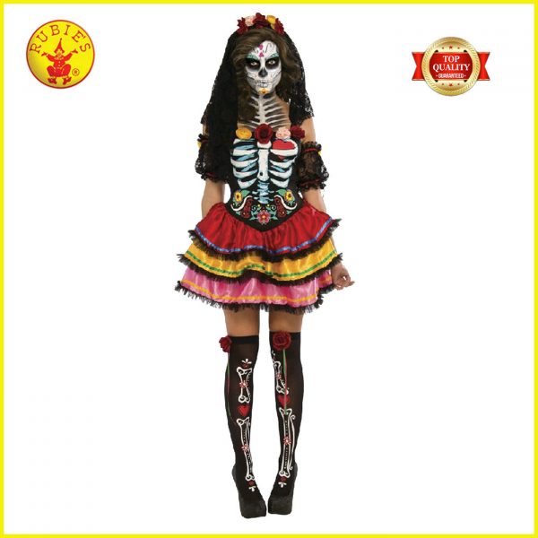 Day Of The Dead Senorita Costume Skeleton Women Halloween Adult + Headdress Veil - Image 4