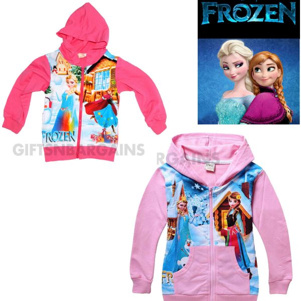 Frozen Girls Hoodie Cardigan Pink Elsa Anna Top Kid Winter Jacket Cotton 1-8y