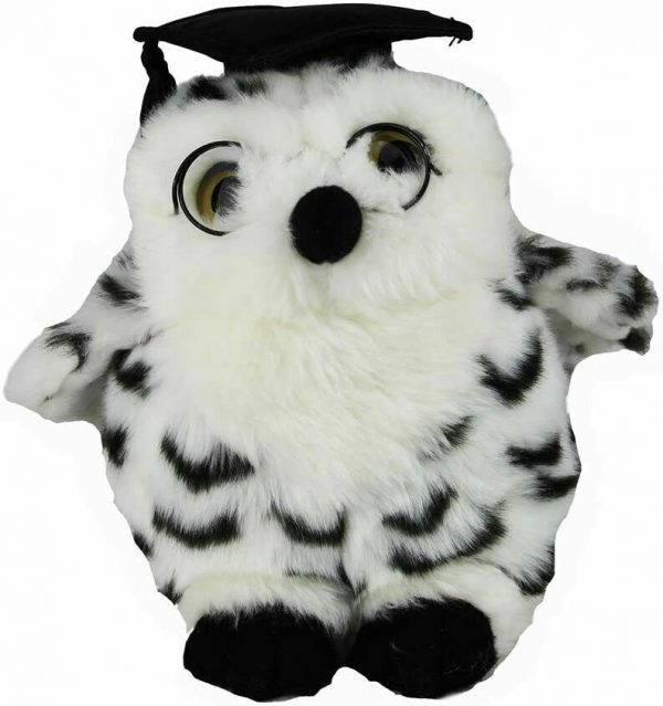 Graduation Snowy Owl w Glasses Soft Plush Toy 8"/20cm Elka Handmade - Image 3