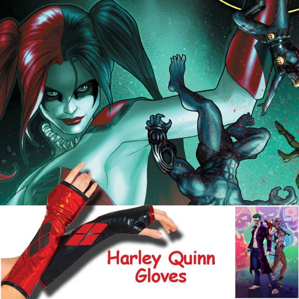 Harley Quinn Gloves DC Comics Super Heroes Villains Gauntlets One Size Red Black