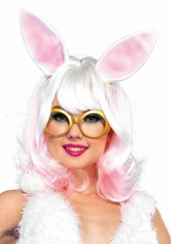 LEG AVENUE Bunny Womens Adult Pink White Two Tone Rabbit Costume Wig Latex Ears