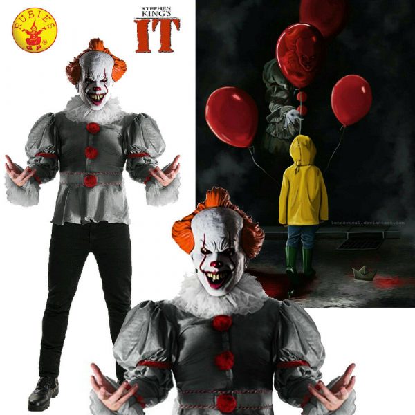 LICENSED DELUXE IT CLOWN PENNYWISE ADULT MENS FANCY DRESS HALLOWEEN COSTUME XL - Image 3