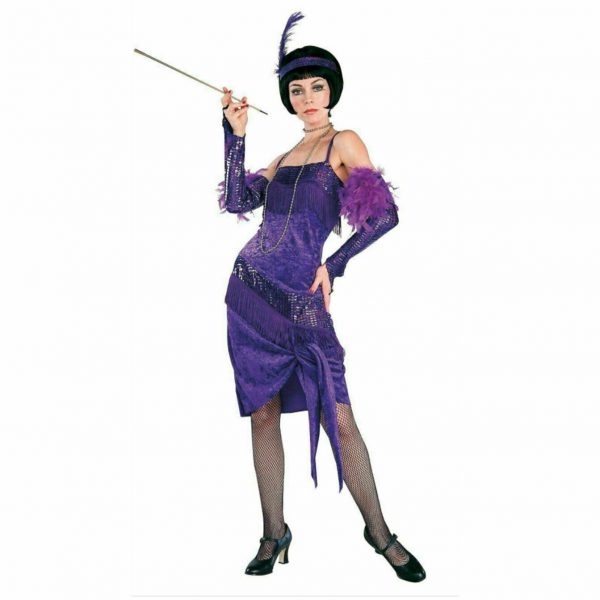 Ladies Fabulous Flapper Fringe Dress Women Costume Velvet w Gloves 1920s 20s - Image 3