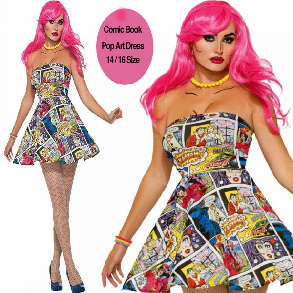 Ladies Pop Art Comic Book Party Superhero Fancy Dress Costume Adult Retro 14/16 - Image 3