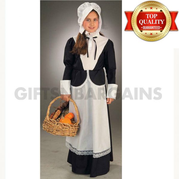 Pilgrim Colonial Girl Costume Thanksgiving Victorian Maid Historical Pioneer  L