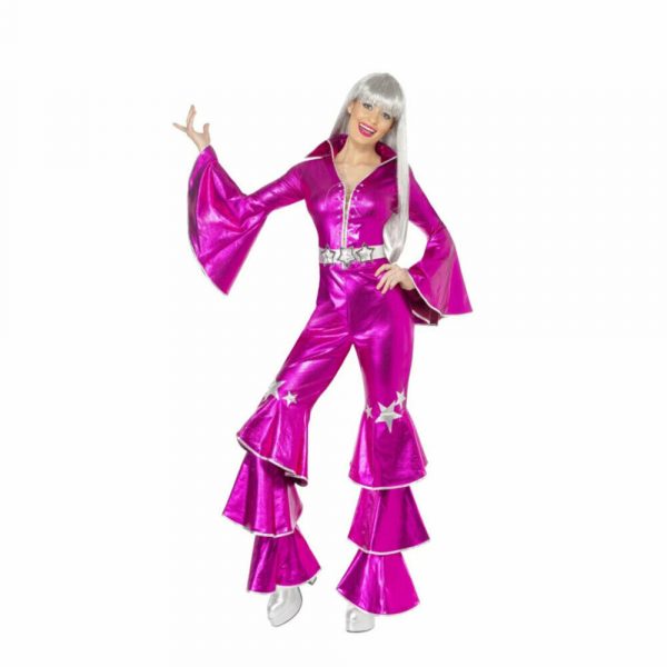 Pink Dancing Queen 70s ABBA Costume Dream Popstar 1970 Bellbottom Disco Jumpsuit - Image 3