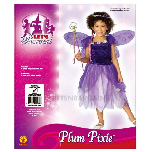 Plum Pixie Costume Purple Spring Fairy Wings Wand Tiara Child Dress Girls S / M - Image 3