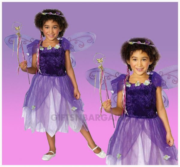 Plum Pixie Costume Purple Spring Fairy Wings Wand Tiara Child Dress Girls S / M