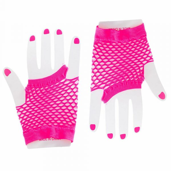 Pop Costume Party Accessory 80's Rock Punk Neon Pink Short Fishnet Gloves Ladies - Image 4