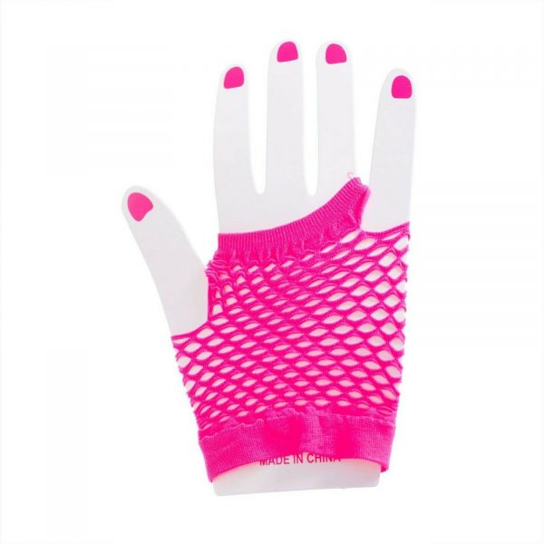 Pop Costume Party Accessory 80's Rock Punk Neon Pink Short Fishnet Gloves Ladies - Image 5