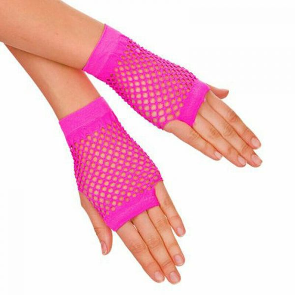 Pop Costume Party Accessory 80's Rock Punk Neon Pink Short Fishnet Gloves Ladies