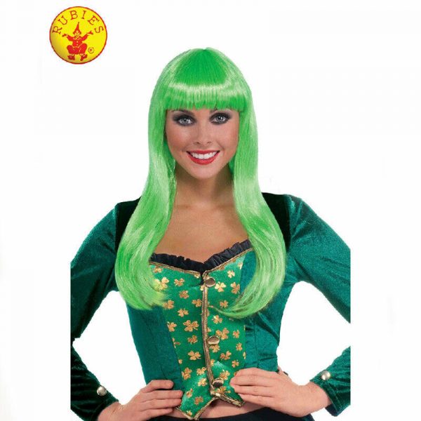 St Patricks Irish Lass Long Hair Green Costume Wig Accessory Paddys Pats Women