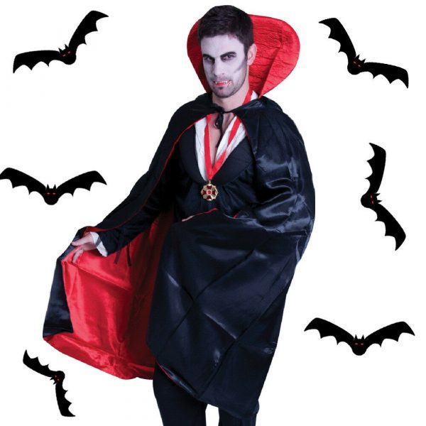 Vampire Dracula Long Satin Cape Reversible Black Red Halloween Costume Adult Men - Image 3