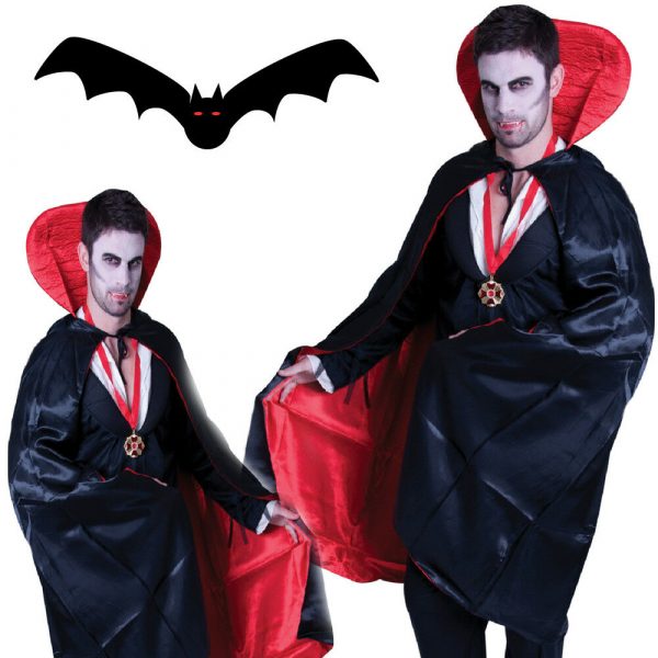 Vampire Dracula Long Satin Cape Reversible Black Red Halloween Costume Adult Men