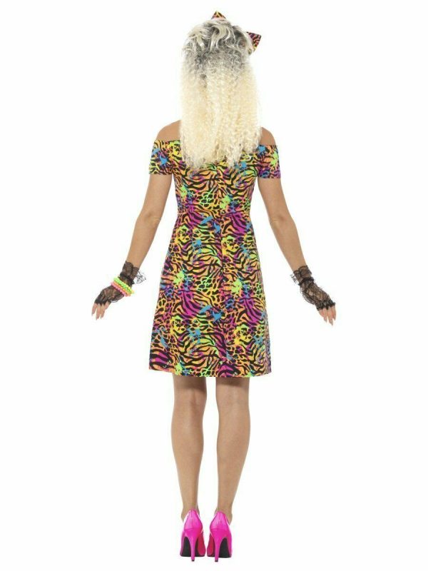 80s Party Animal Costume 1980s Dress Zebra Printed w Hair Bow Headband Pop Star - Image 5