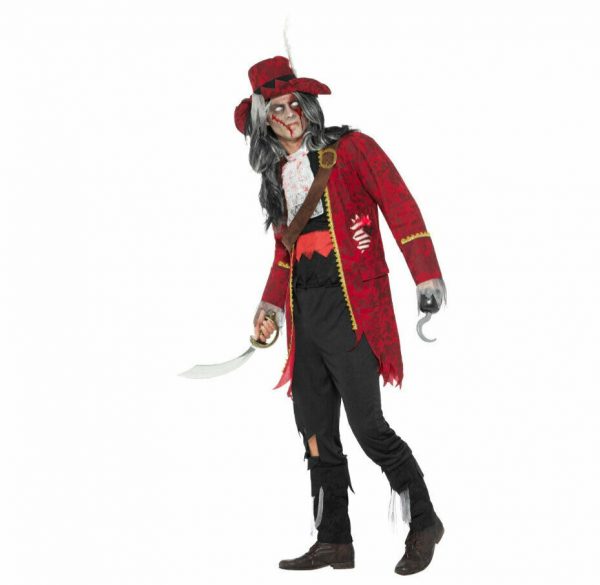 Adult Zombie Pirate Captain Hook Costume Mens Blackbeard Halloween Hat Belt Hand - Image 4