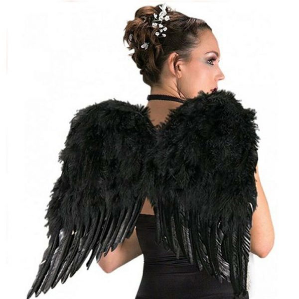 Black Feather Wings Costume Sexy Devil Fallen Angel Fairy Halloween Maleficient - Image 3