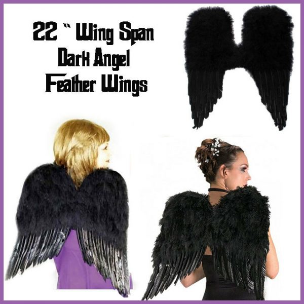 Black Feather Wings Costume Sexy Devil Fallen Angel Fairy Halloween Maleficient