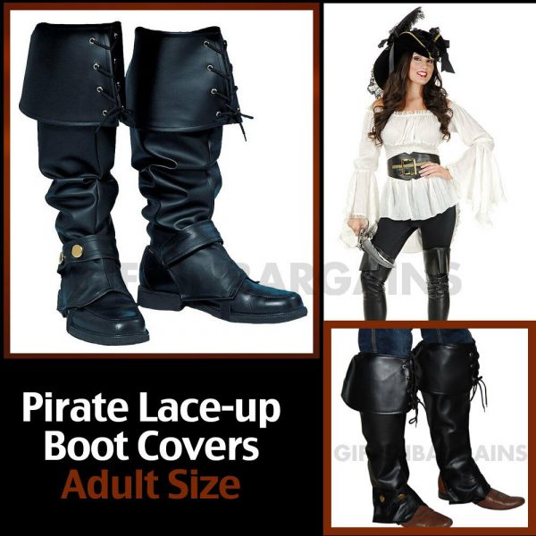 Boot Tops Pirate Costume Black Shoe Covers Adult Men Women Buccaneer - Image 3