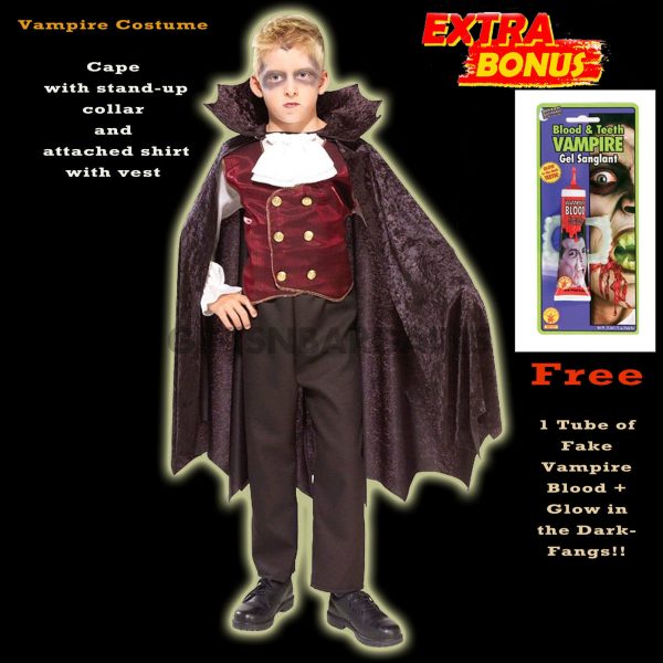 Boys Vampire Costume Deluxe Dracula Halloween Party Kids Child S:L Free Bloodkit - Image 3