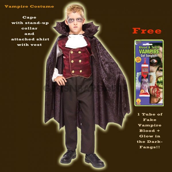 Boys Vampire Costume Deluxe Dracula Halloween Party Kids Child S:L Free Bloodkit - Image 4