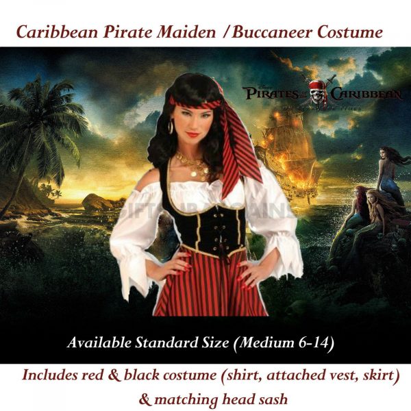 Caribbean Pirate Maiden Costume Adult Wench Women Lady Free Eye-patch Halloween - Image 3