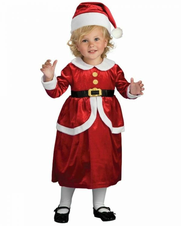 Child Costume Lil Mrs Santa Claus Girls Christmas Red Velvet Fancy Dress Hat 3-4