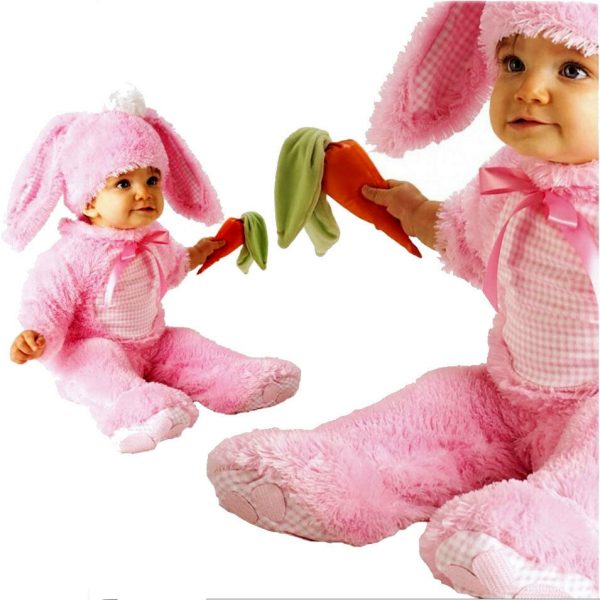 Easter Bunny Rabbit Costume Pink Wabbit Romper Toddler Child Baby Girl w Rattle - Image 3