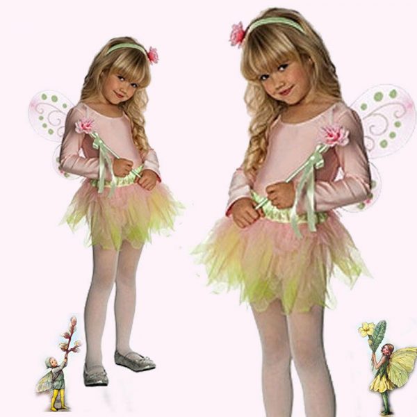 Girls Garden Fairy Costume Wings Headband Wand Tutu Leotard Tights M 5-7y Dress