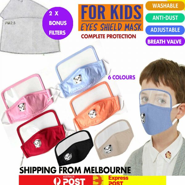 Kid Child Washable Reusable Face Mask Anti Dust Eye Shield Breath Valve Filters