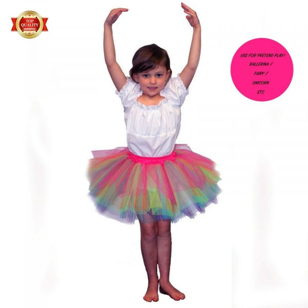 Kids Fairy Costume Skirt Ballerina Tutu Multicolour Rainbow Unicorn Dress Dance