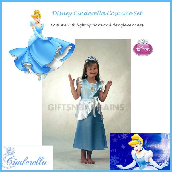 DISNEY CINDERELLA CHILD COSTUME LIGHT UP TIARA + EARRINGS 3-5YRS