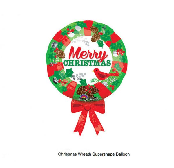 Merry Christmas Wreath Super Shape 28″ Foil Balloon Anagram Party Decoration - Image 3