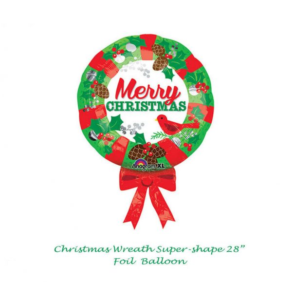 Merry Christmas Wreath Super Shape 28″ Foil Balloon Anagram Party Decoration