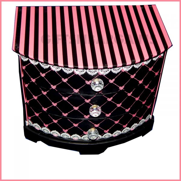 Mothers Gift Ladies Women Vanity Case Storage Drawer Cabinet BLACK Pink Hearts - Image 3