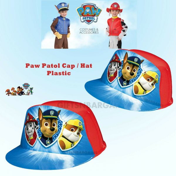 Paw Patrol Red Blue Plastic Cap Hat Kids Boys Marshall Chase Rubble Costume